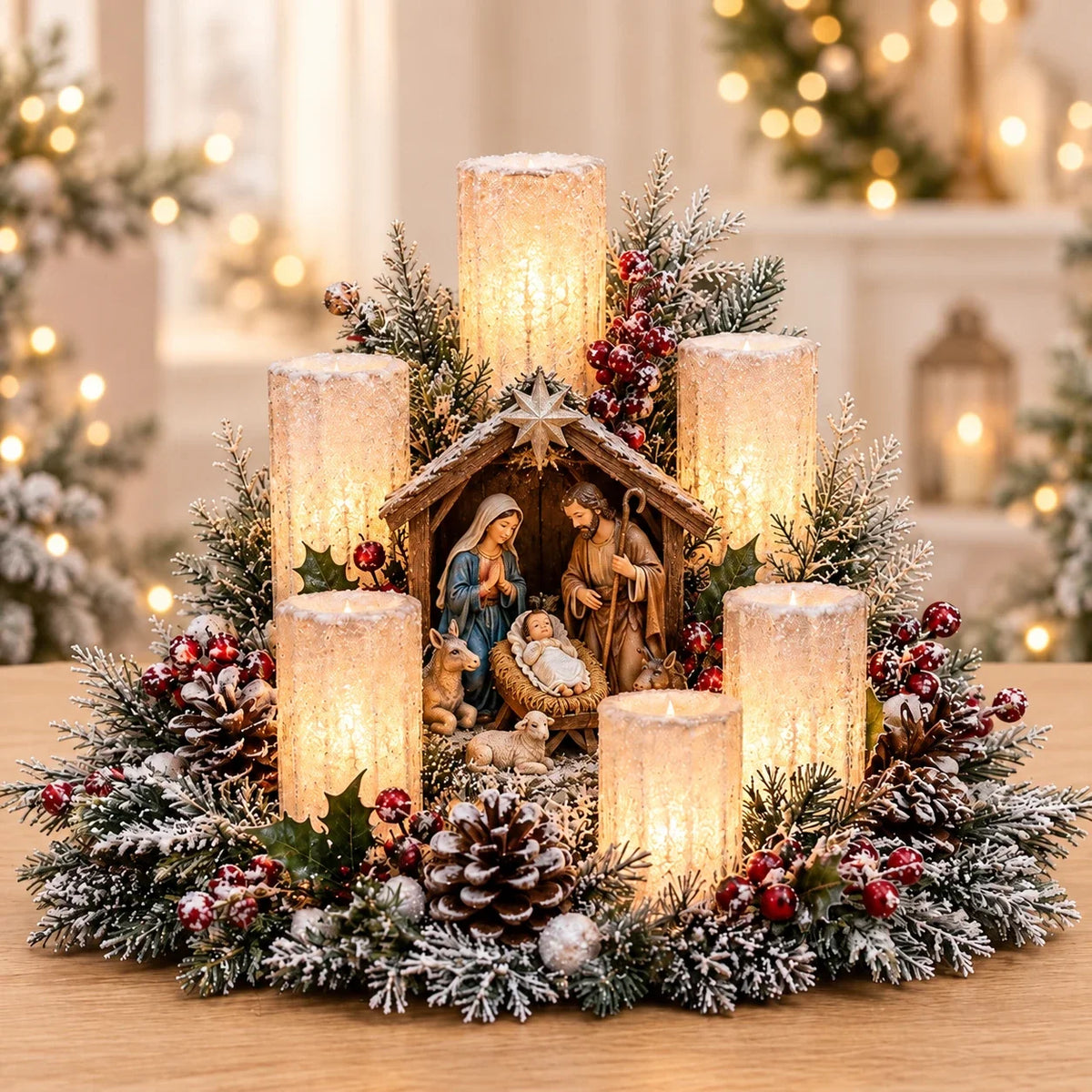 🎄Christmas Table Centerpiece with Flameless Candle Glow🎄
