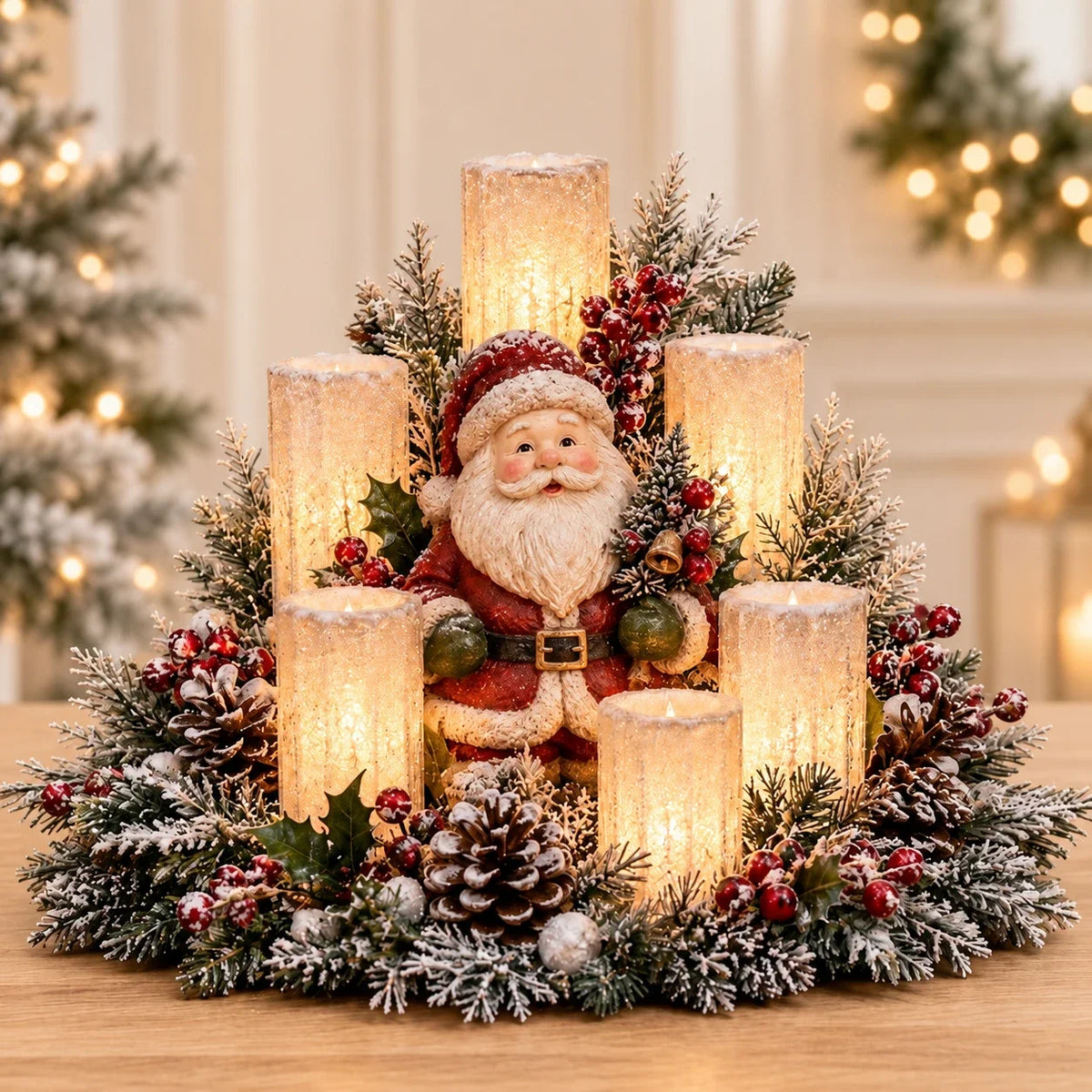 🎄Christmas Table Centerpiece with Flameless Candle Glow🎄