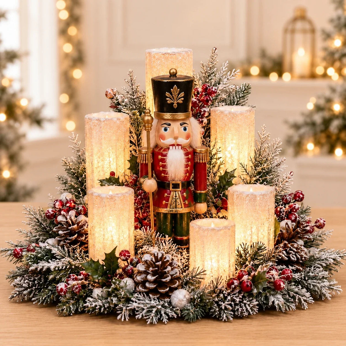 🎄Christmas Table Centerpiece with Flameless Candle Glow🎄