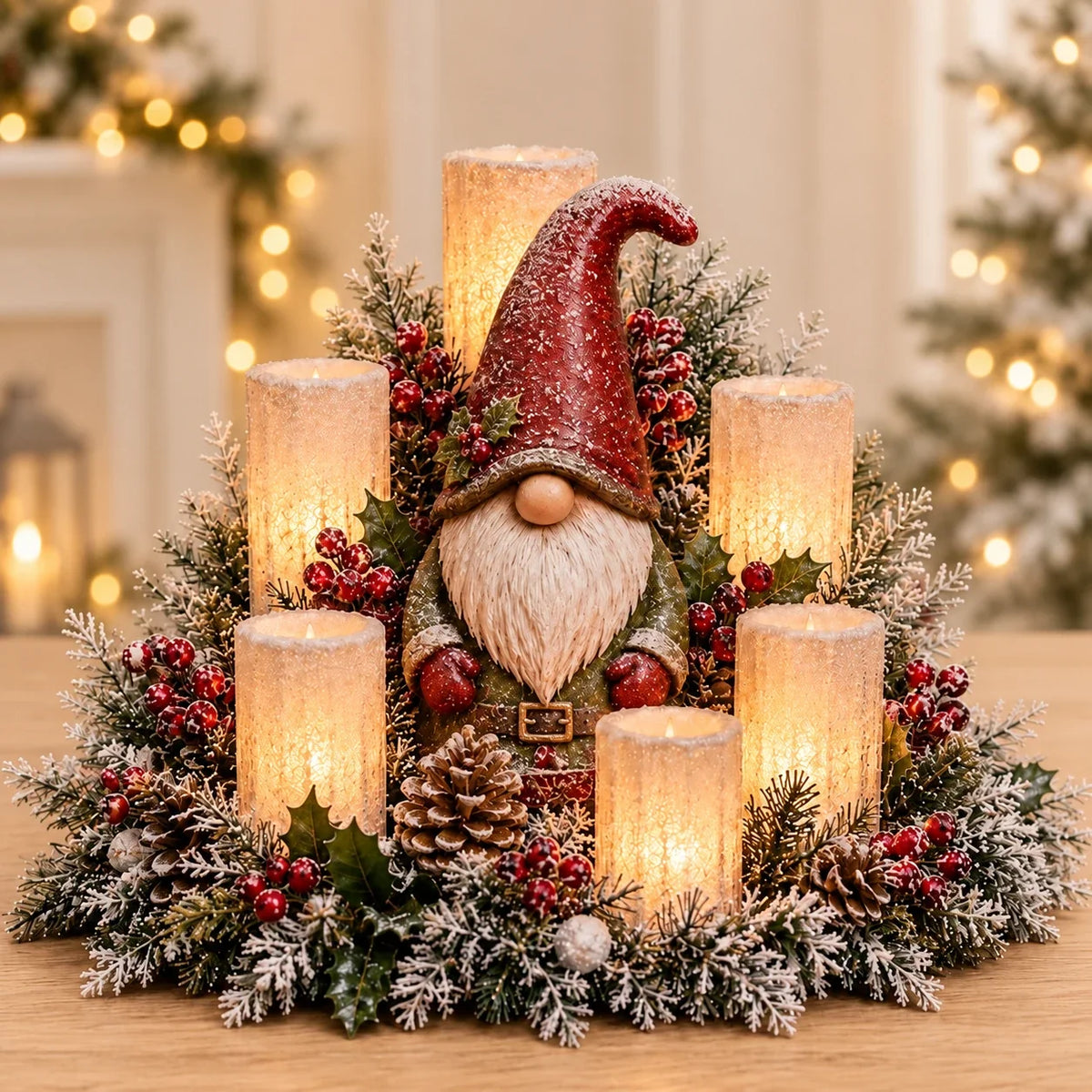 🎄Christmas Table Centerpiece with Flameless Candle Glow🎄