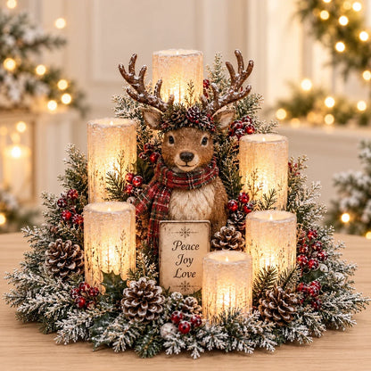 🎄Christmas Table Centerpiece with Flameless Candle Glow🎄